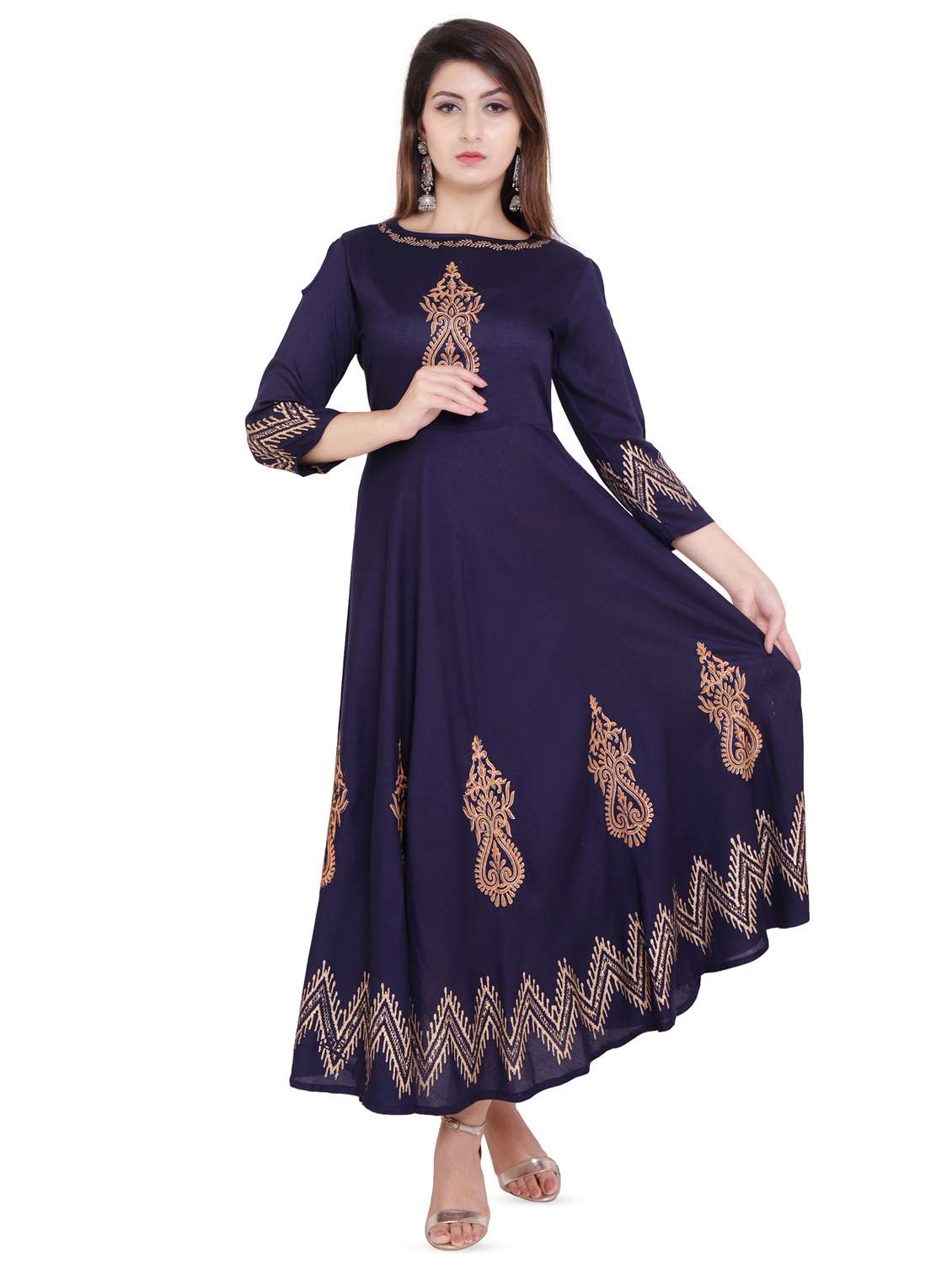 block print flared kurta