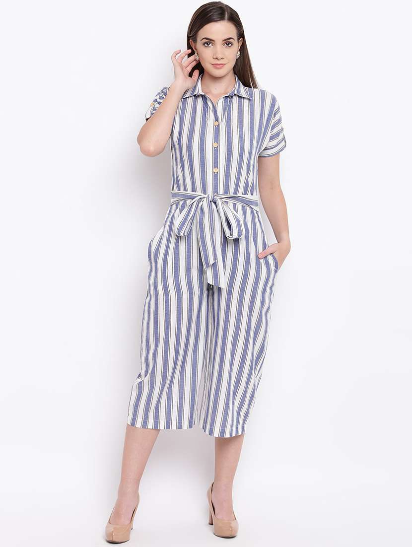 tie front striped  jumpsuit