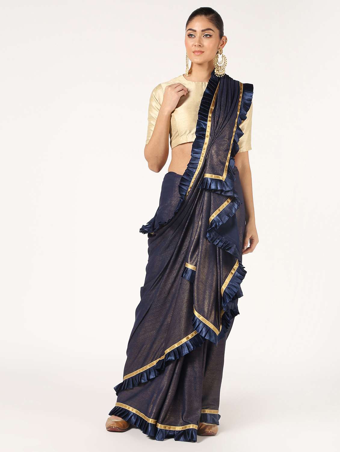 ruffled fusion saree with blouse