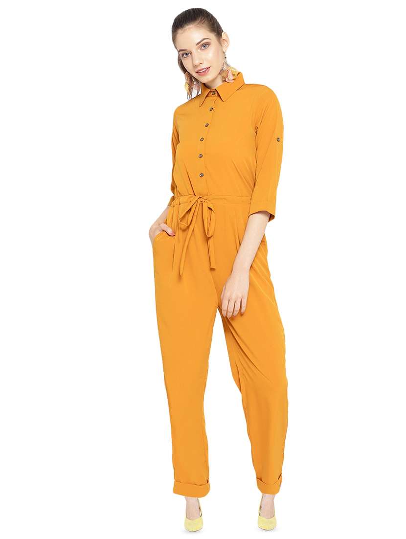 tie front solid jumpsuit 