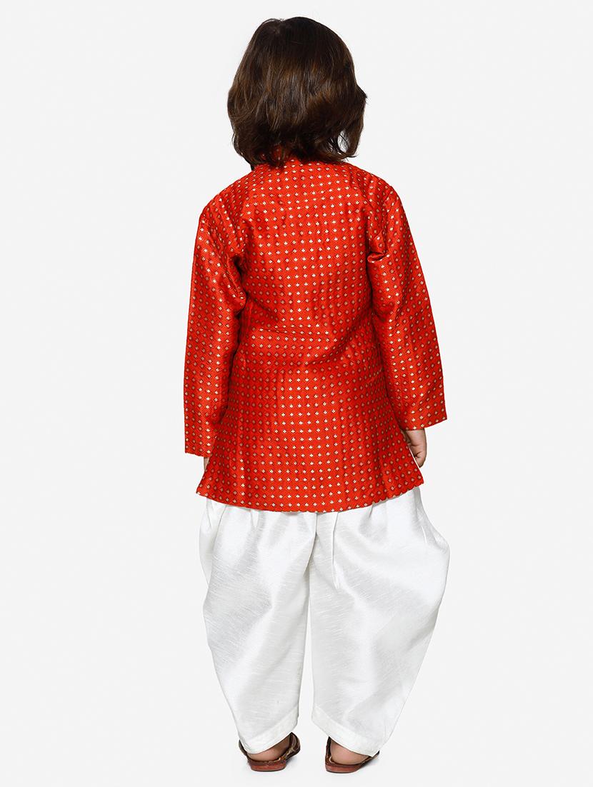 red jute kurta and dhoti set - 16638545 - Standard Image - 2