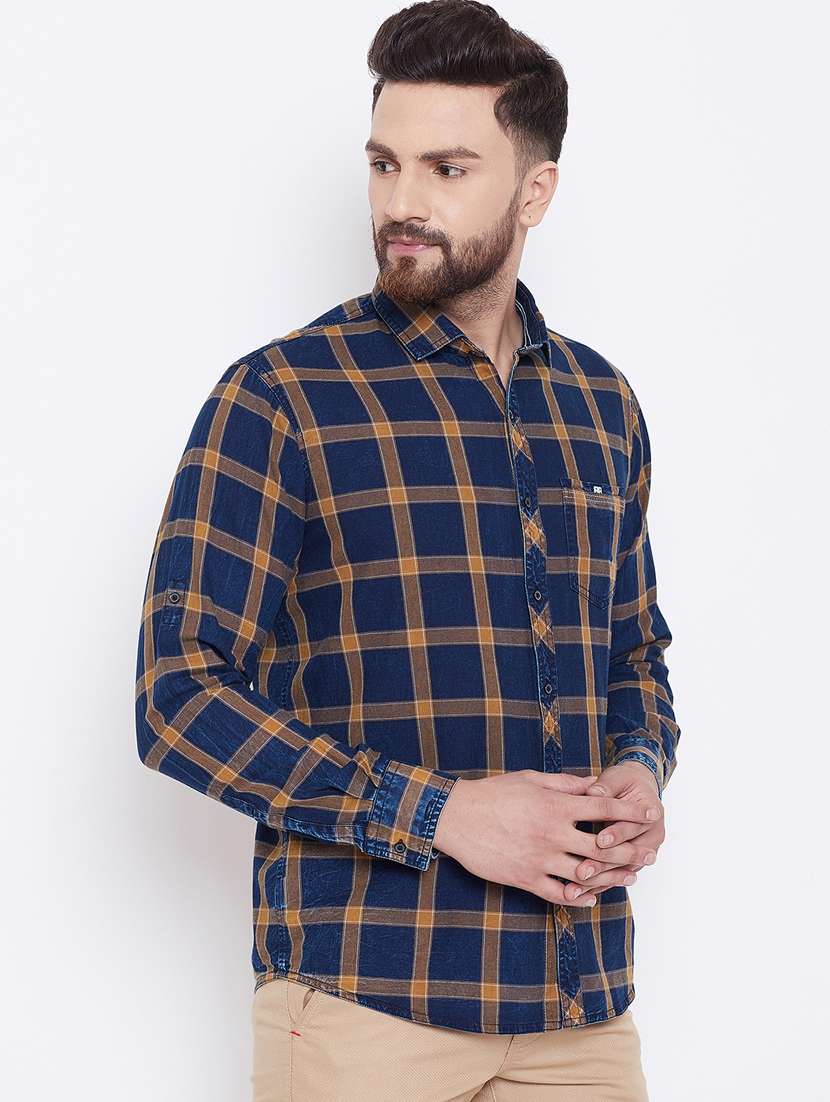 yellow checkered casual shirt - 16640429 - Standard Image - 2