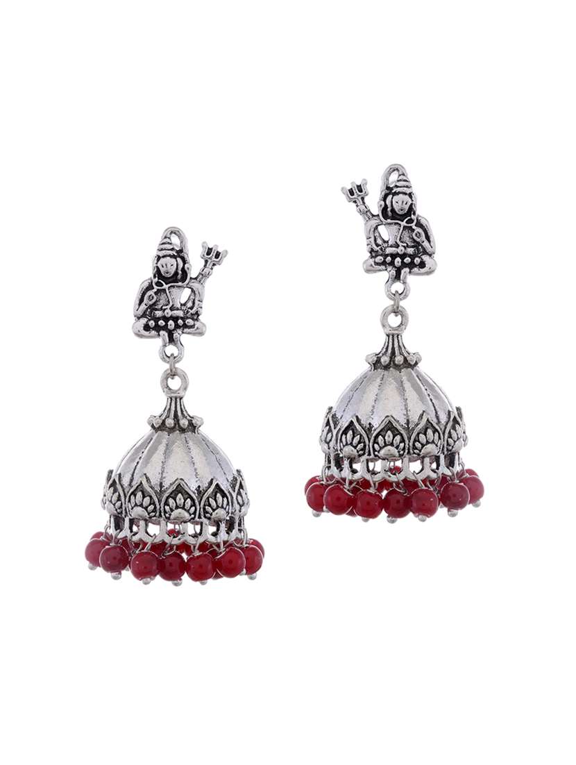 silver metal earring