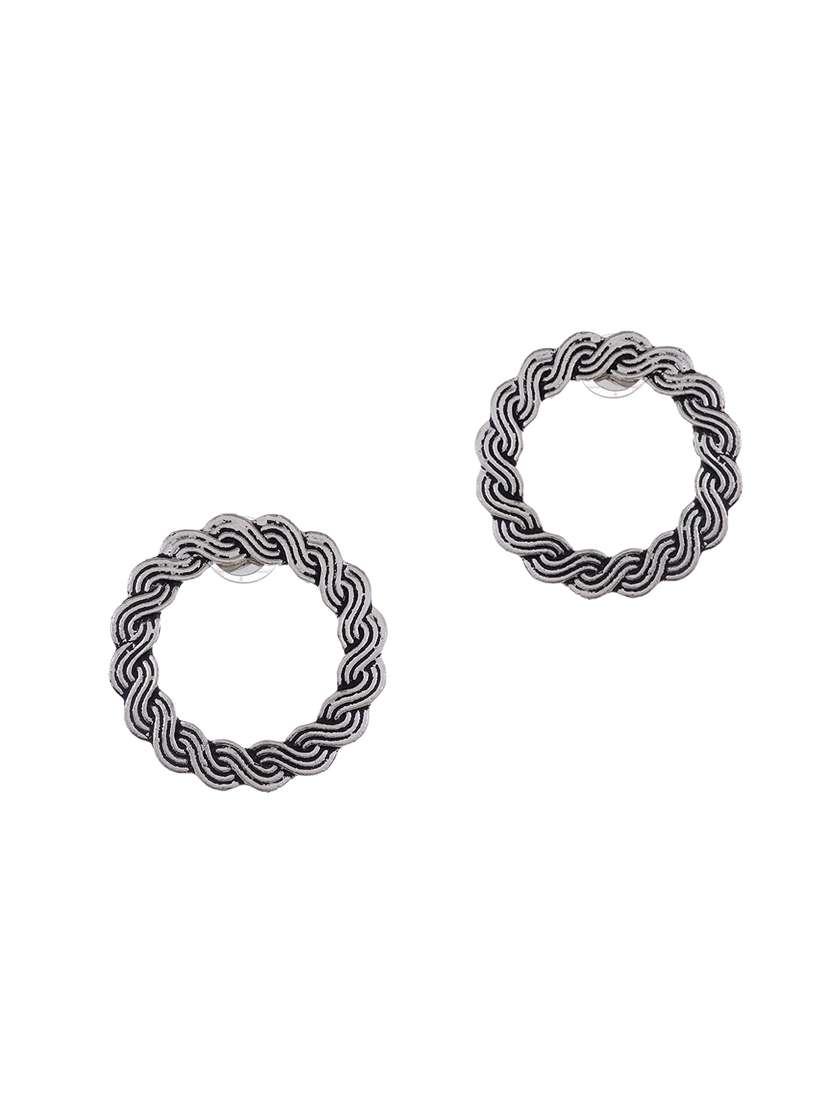 silver metal earring