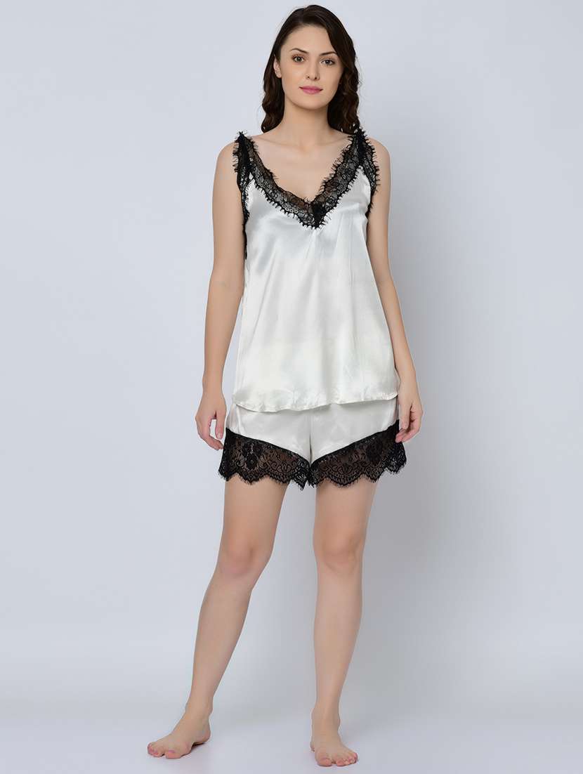 eyelash detail floral lace shorts set 