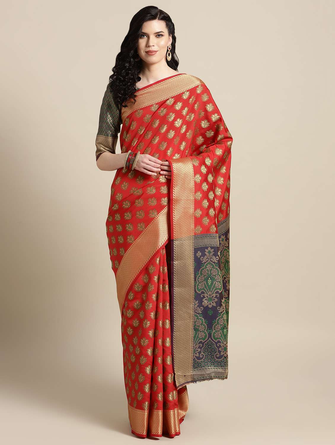 floral woven saree with blouse