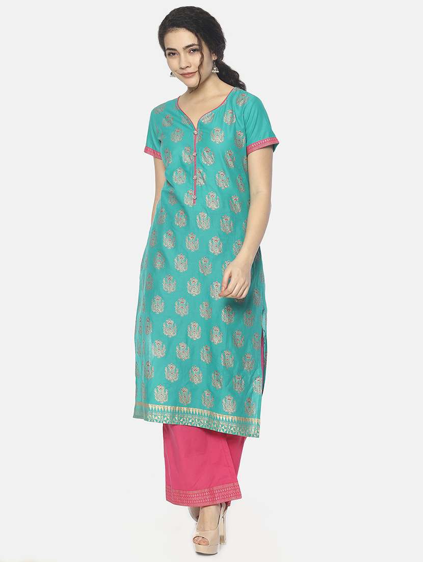 block print straight kurta