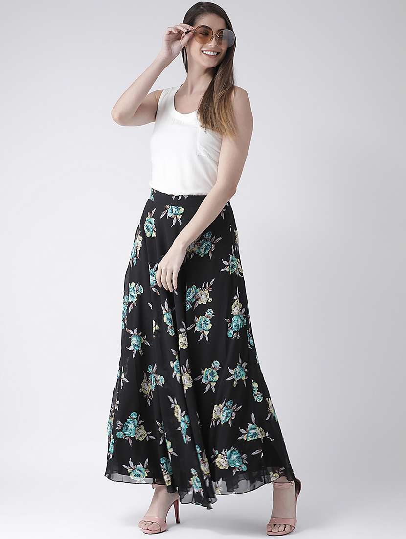 high rise floral flared skirt 
