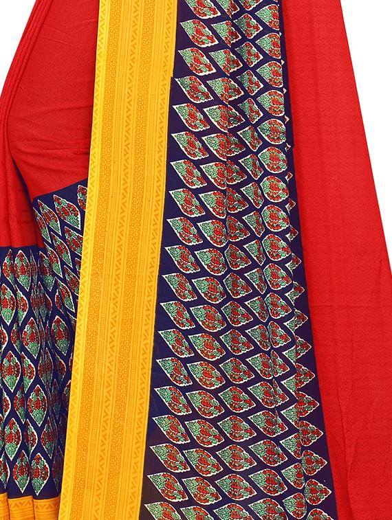 women's printed red colored saree with blouse - 16645997 - Standard Image - 2