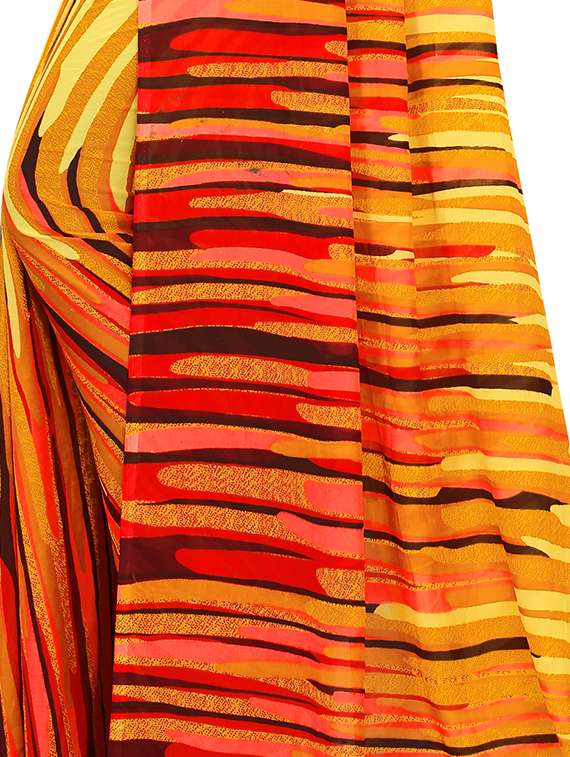 women's stripes yellow colored saree with blouse - 16646004 - Standard Image - 2