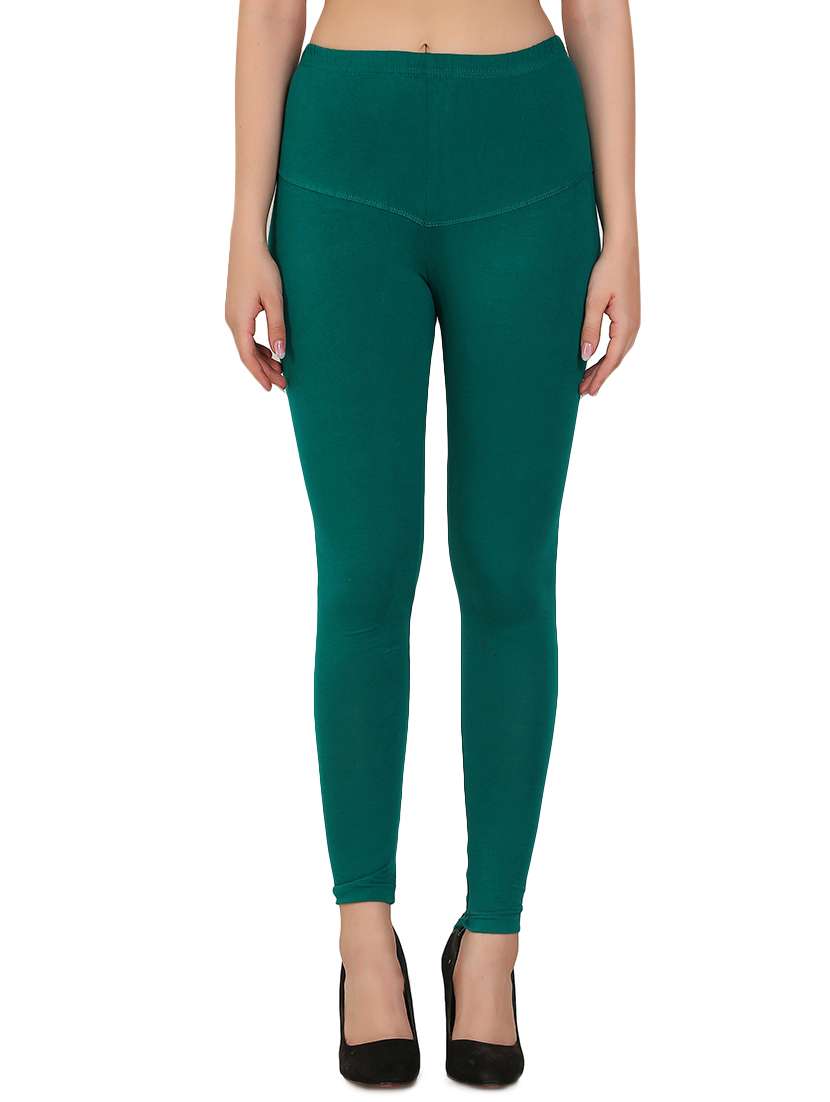 green solid full length leggings
