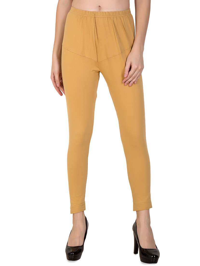 beige solid ankle length legging