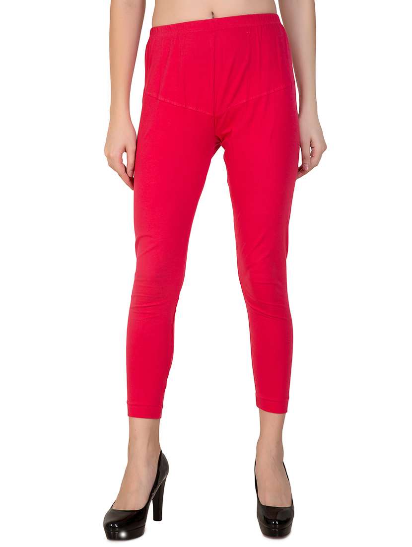 pink solid solid ankle length leggings