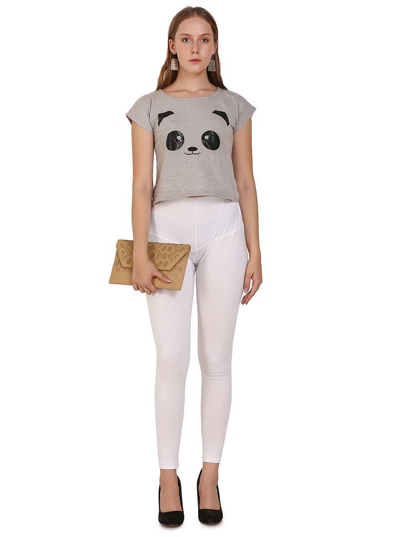 White Solid Ankle Length Legging