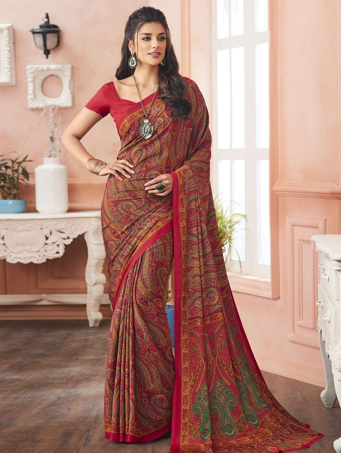 paisley printed saree with blouse