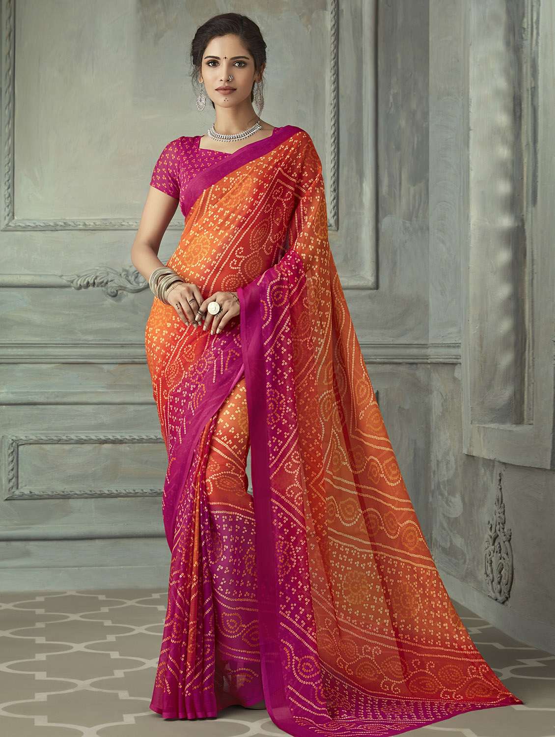 bandhani printed saree with blouse