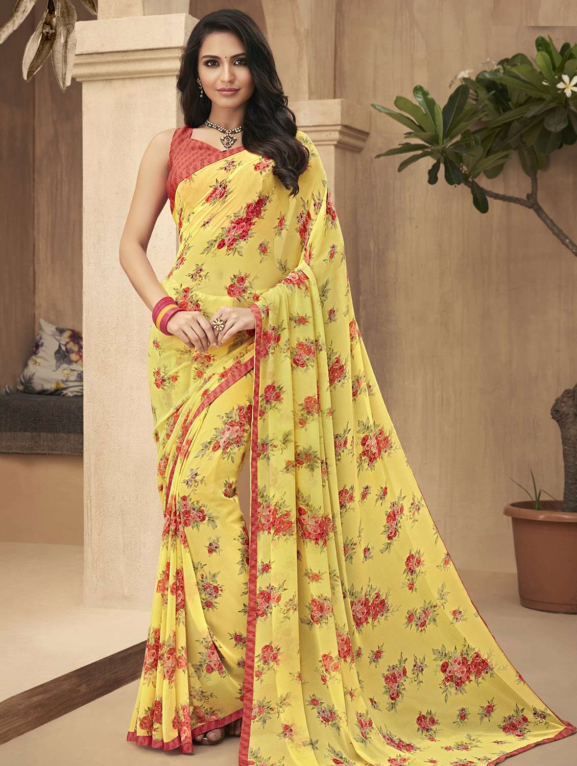 floral printed saree with blouse