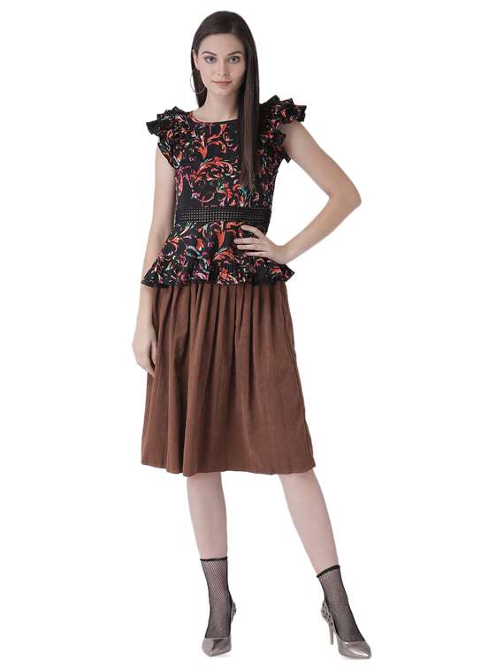 frill trim lace inserted peplum top