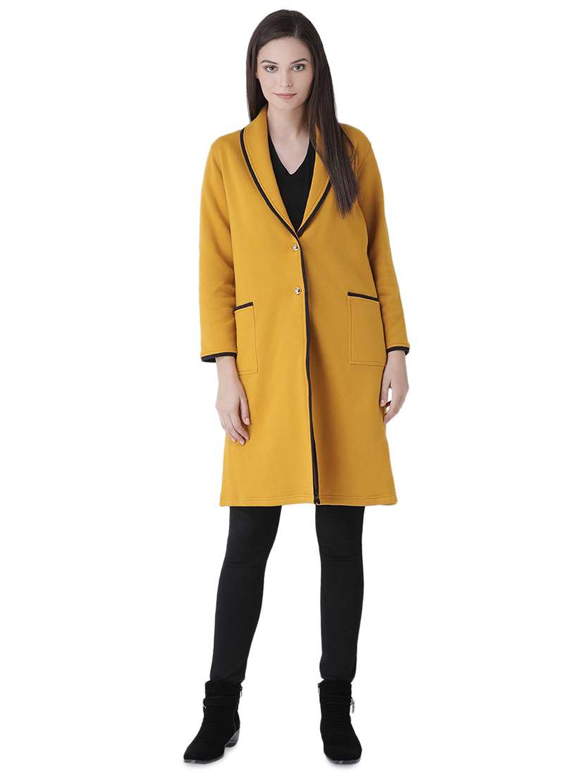 contrast piping long sleeved coat