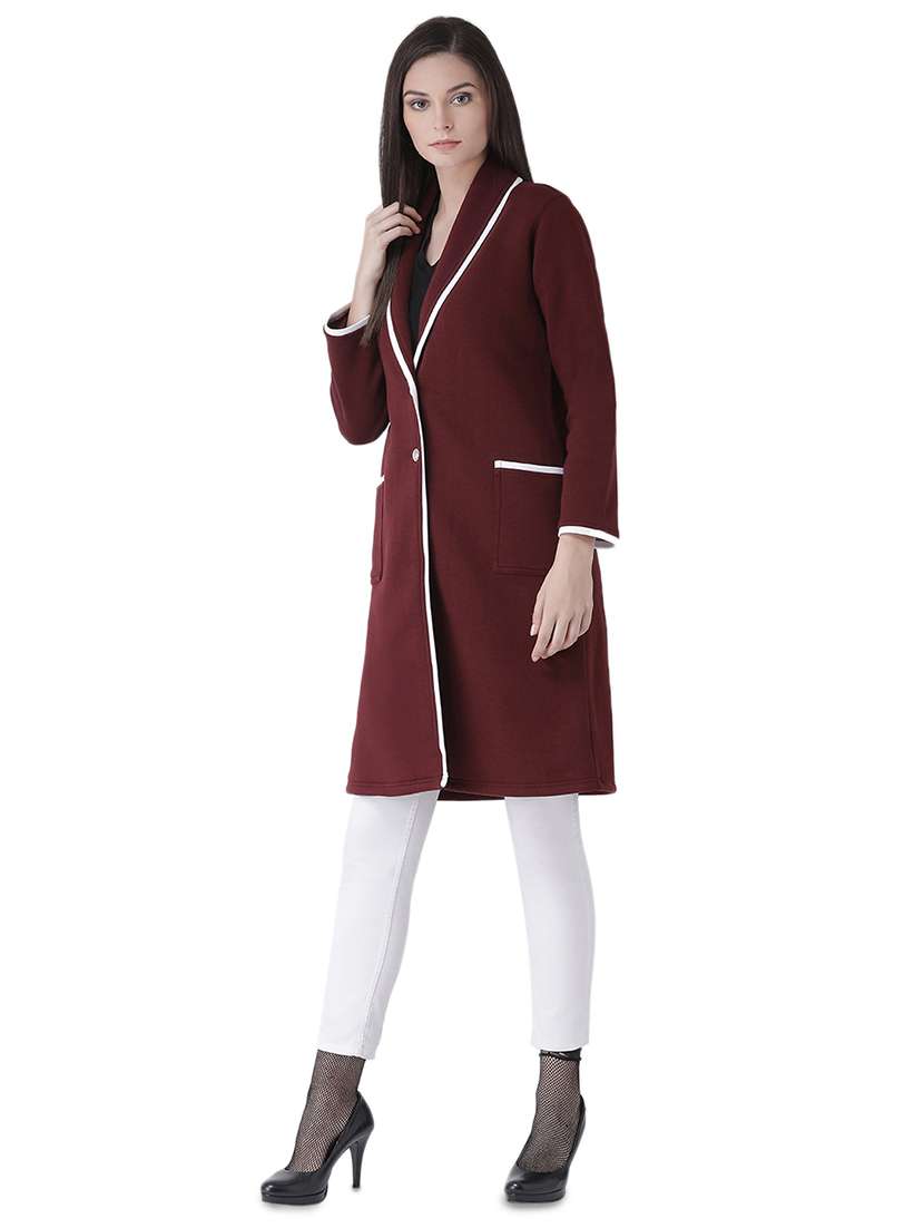 lapel neck contrast piping long coat