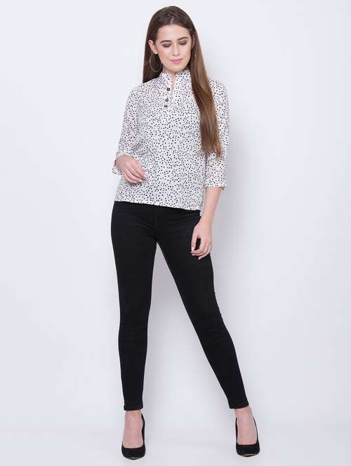 women's straight mandarin neck top - 16649557 - Standard Image - 0