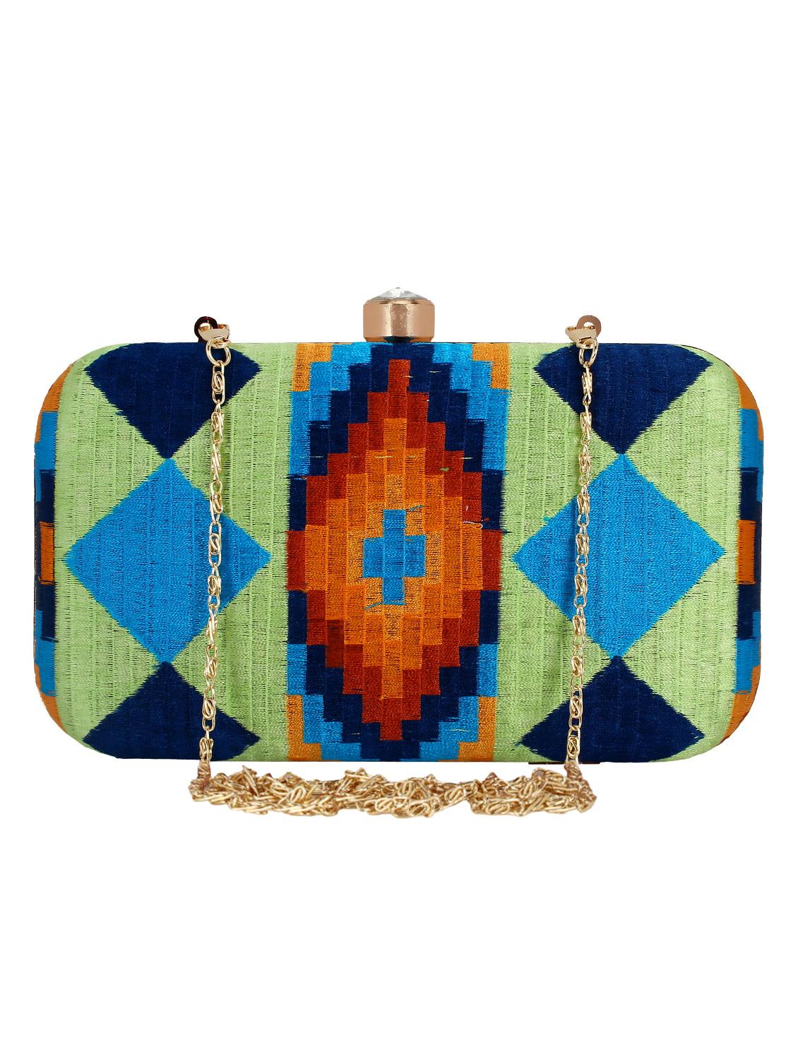 green faux silk box clutch - 16651076 -  Zoom Image - 0