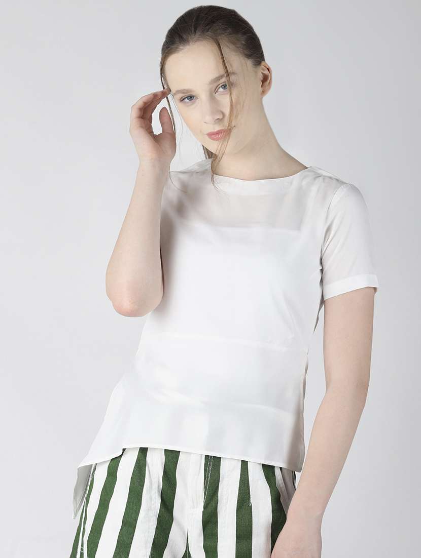crew neck asymmetric top 