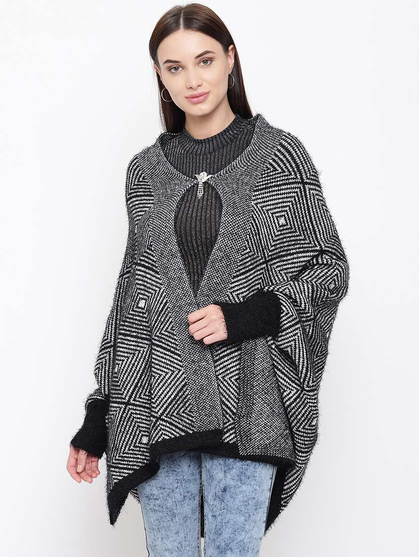 embellished detail geometric poncho