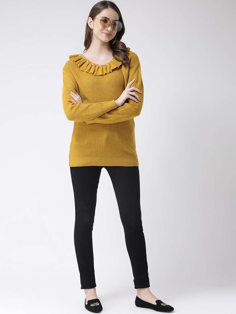 frill detail neck pullover