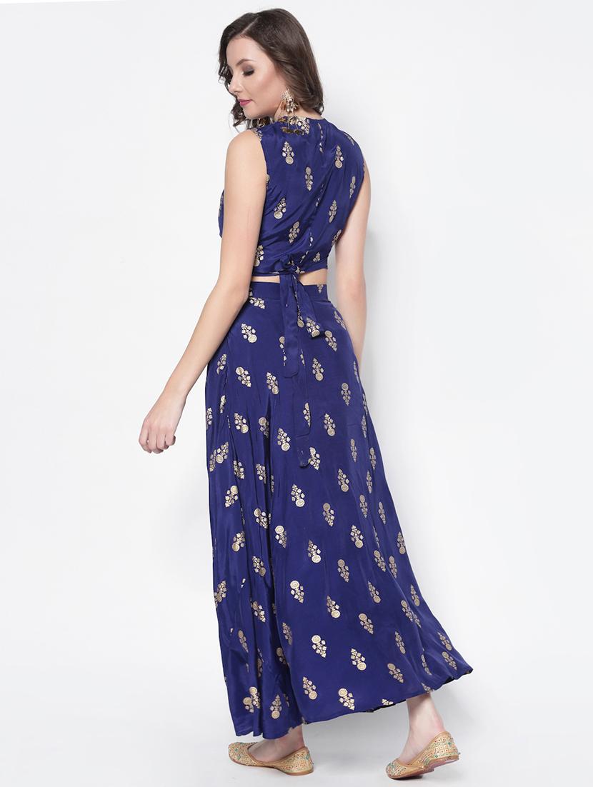 printed contrast top with flared skirt - 16658846 - Standard Image - 2