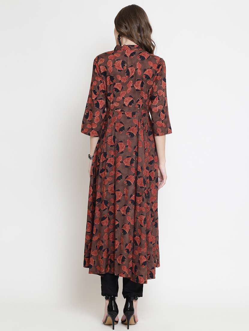 women brown block printed kurta pant set - 16659132 - Standard Image - 2