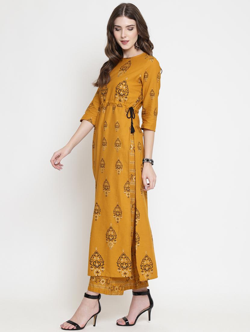 ethnic motifs high-slit kurta palazzo set - 16659139 - Standard Image - 2