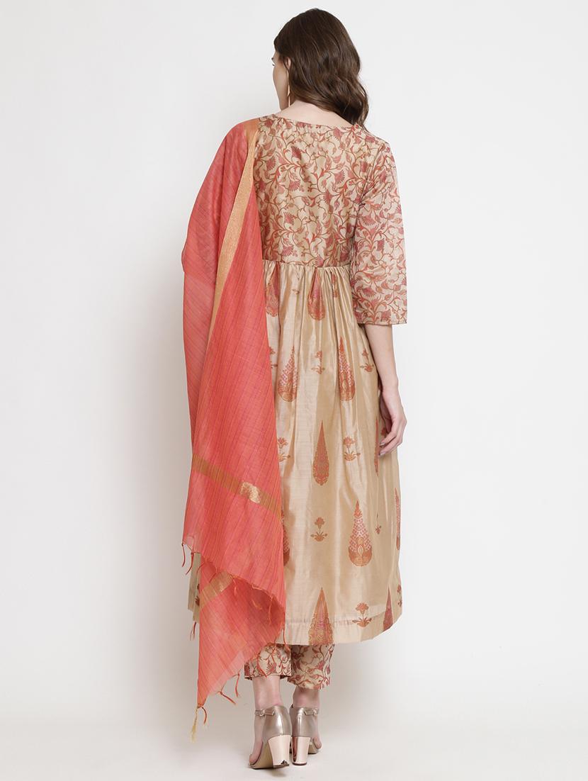 pastel floral flared angrakha kurta - 16659227 - Standard Image - 2