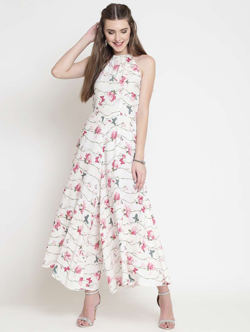 tie knot floral full leg jumpsuit