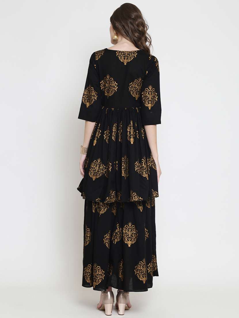 women black foil print kurta skirt set - 16659349 -  Standard Image - 2