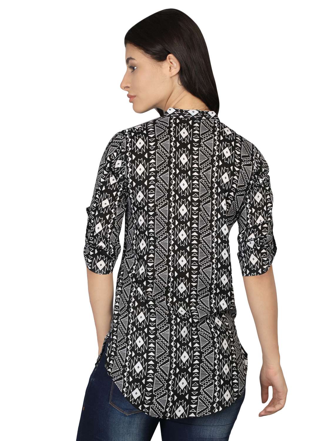 women's straight mandarin neck top - 16659478 - Standard Image - 2