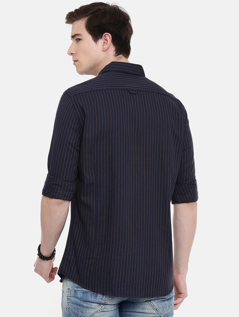 navy blue striped casual shirt - 16661097 - Standard Image - 2