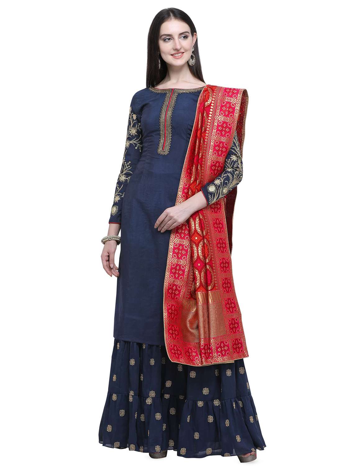 embroidered semi-stitched suit