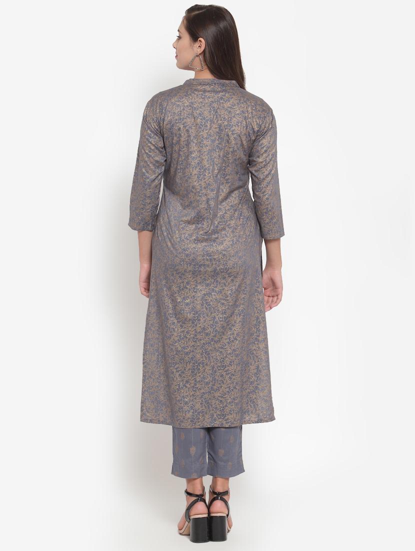 gold floral print straight kurta - 16663020 - Standard Image - 2