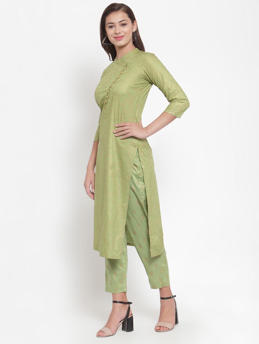 gold floral print straight kurta - 16663021 - Standard Image - 2