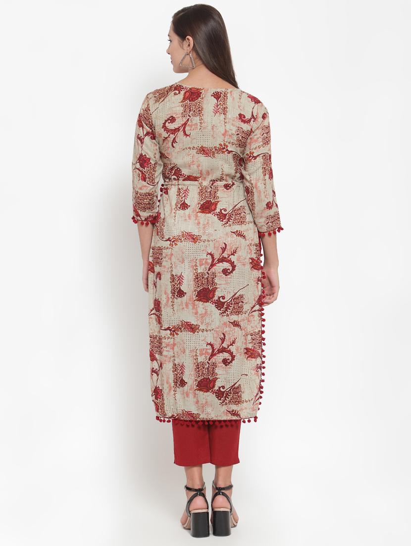 floral print straight kurta - 16663046 - Standard Image - 2
