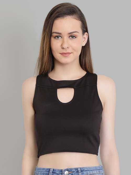 women's crop key hole neck top - 16664812 - Standard Image - 0