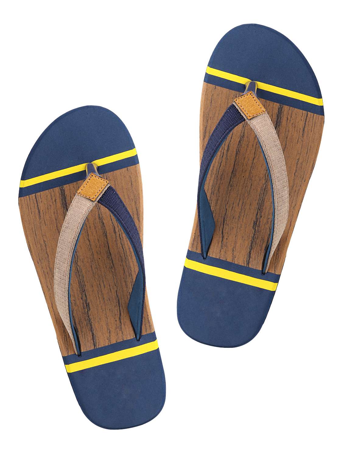 blue synthetic & mesh slip on flip flops