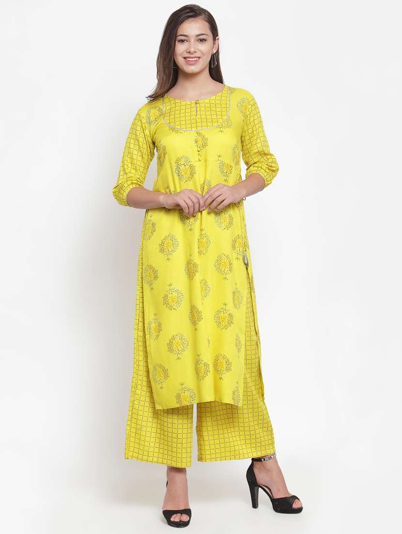 foil print straight kurta palazzo set