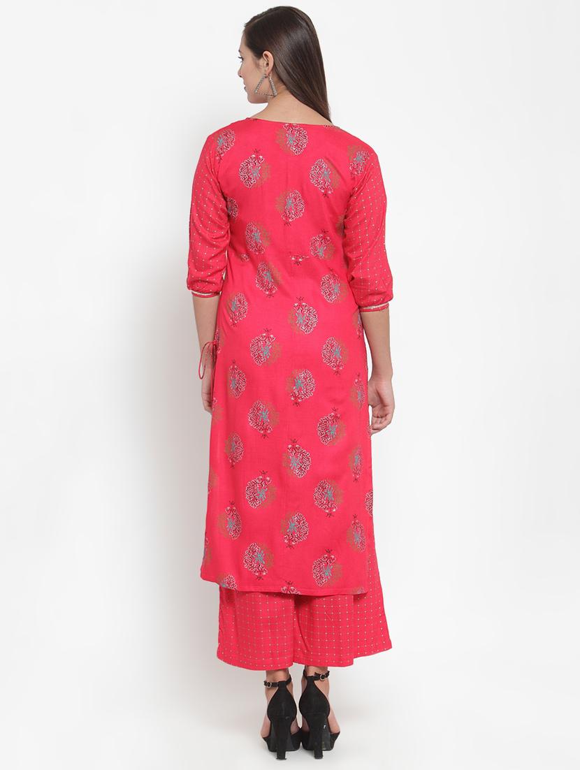 foil print straight kurta palazzo set - 16666423 - Standard Image - 2