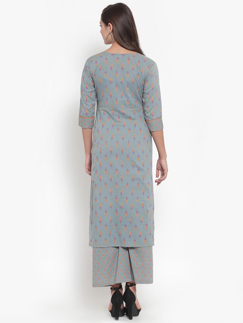 ikat print straight kurta palazzo set - 16666438 - Standard Image - 2
