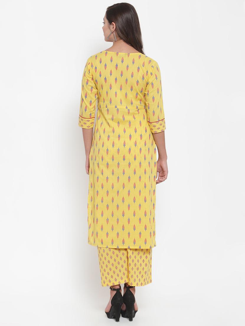 ikat print straight kurta palazzo set - 16666439 - Standard Image - 2