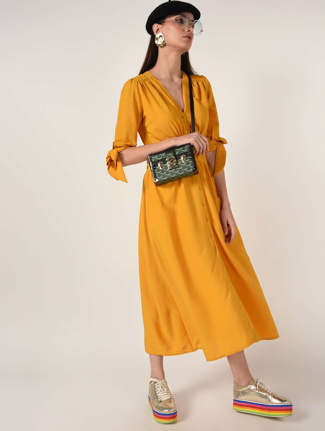 side tie up gathered a-line dress