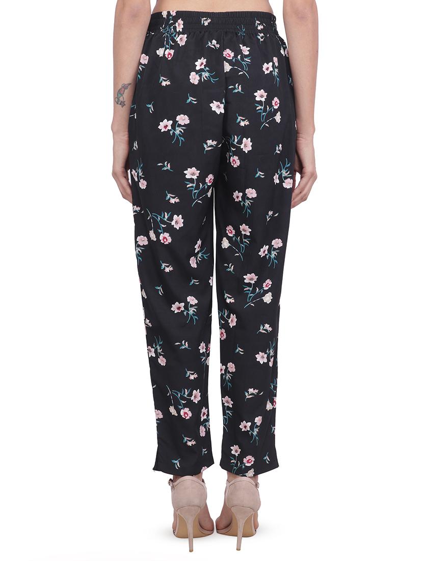 drawstring floral flat front trouser - 16668305 - Standard Image - 2