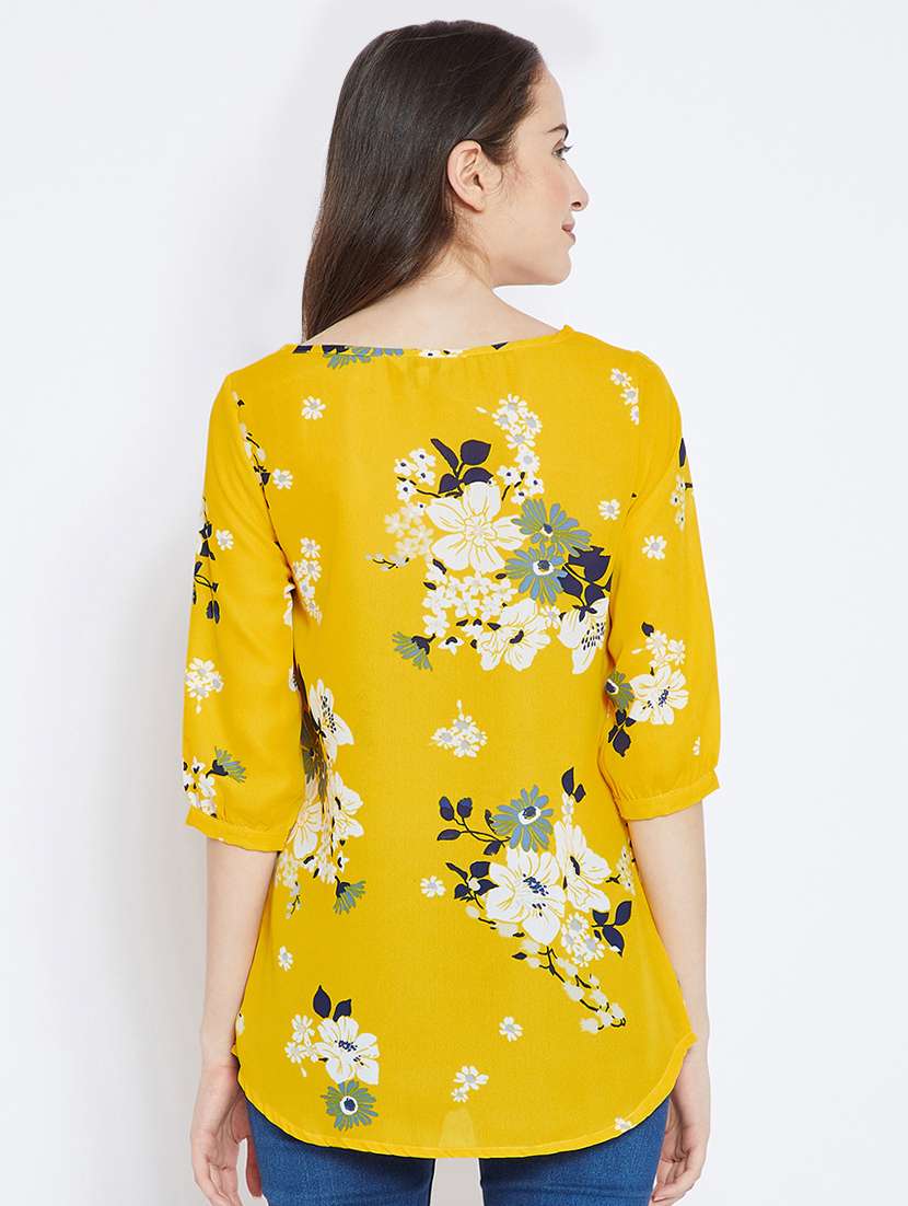 yellow round neck floral print regular tunic - 16670625 -  Standard Image - 2